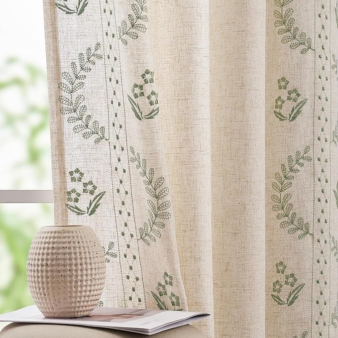 jinchan Belrose 4 Panel Curtains Set 90 Inch Length Floral Curtains Linen Blend - Image 3