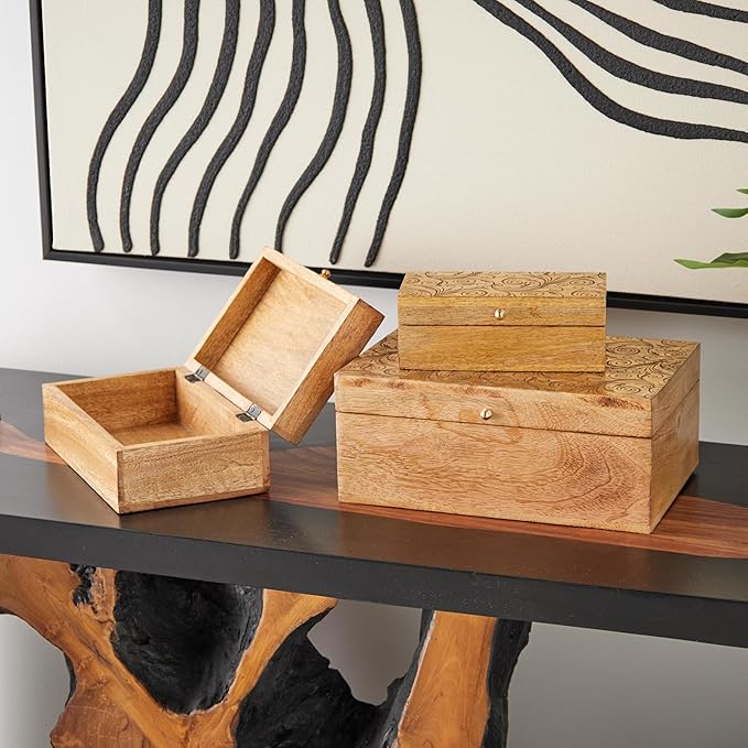 Deco 79 Mango Wood Scroll Handmade Decorative Box Storage Decorative Keepsake - Image 2