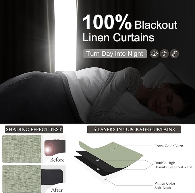 Sage Green Blackout Linen Curtains 84 Inches Long - Image 2