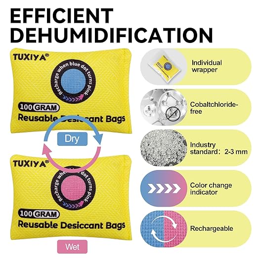 12Pack Rechargeable Silica Gel Desiccant Packets, Color Indicating Desiccant - Image 3