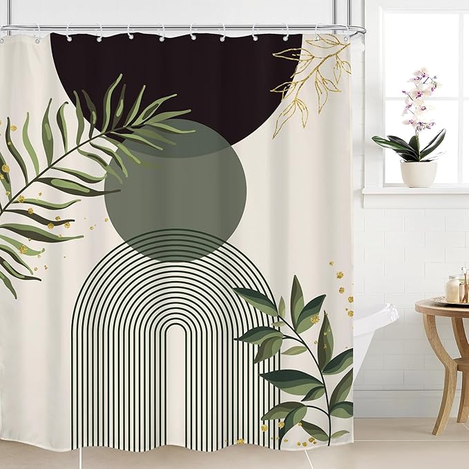 Dark Green Boho Shower Curtain 60Wx72H Black Green Modern Bohemian Mid Century by MitpokBrand
