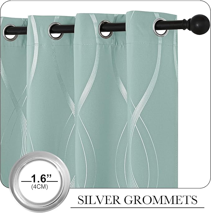 NICETOWN Aqua Blue Floral Blackout Curtain Panels 84 inches 2 Pieces, 52 inches - Image 3