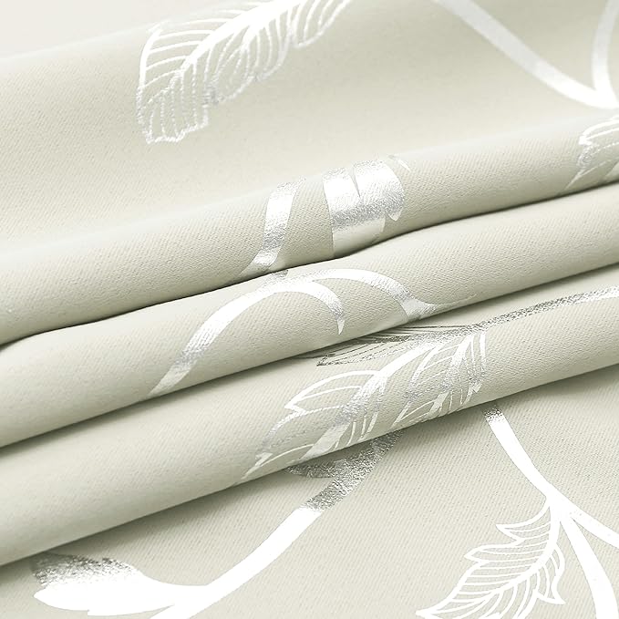 BUHUA Blackout Curtains Silver Foil Print Flower Vine Grommet Drapes, Room - Image 5
