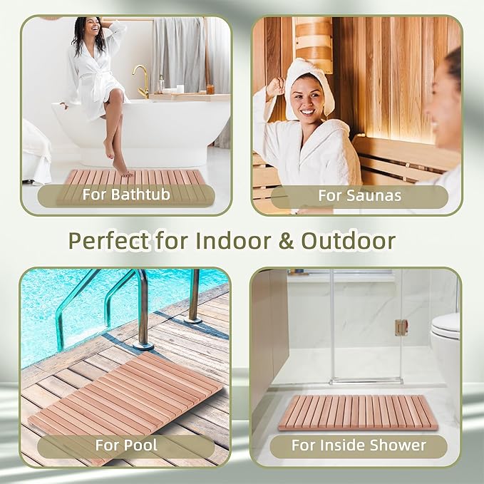 bingaai Cedar Wood Bath Mat 40"×23.6", Cedar Wooden Bath Mats, Wood Shower - Image 6