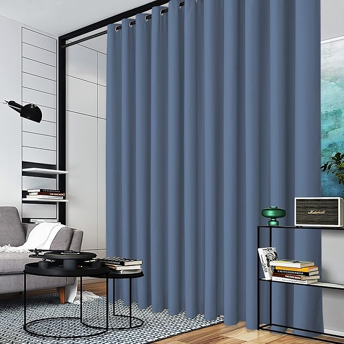 RYB HOME Extra Wide Curtain for Room Divider, Stone Blue, 20ft Wide x 8ft Long - Image 3