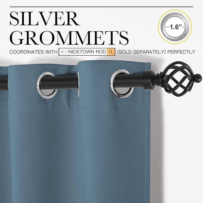 NICETOWN Smoky Blue Blackout Curtains 84 inches Length - Image 2