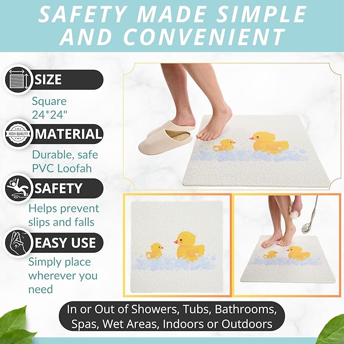 Enkosi Loofah Non-Slip Shower Mat – Square Anti-Slip Bath Mat - Image 3