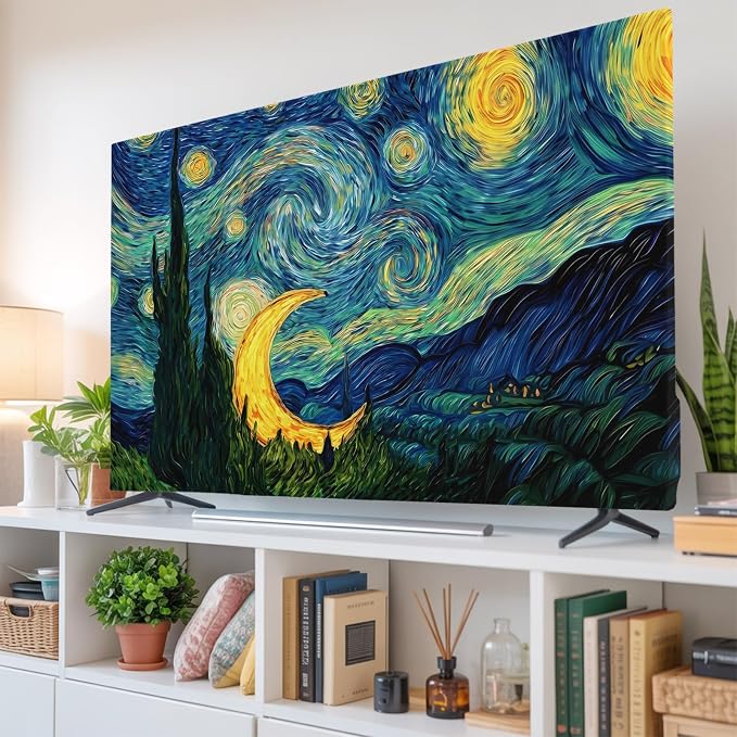 Starry Sky Moon Stars Forest Indoor TV Cover, Elastic TV Screen Protector Oil by Unknown