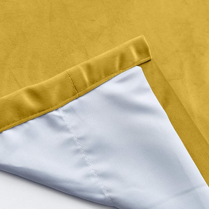 ChadMade Blackout Lined Premium Velvet Curtain Yellow 100Wx108L Inch, Eyelet - Image 5