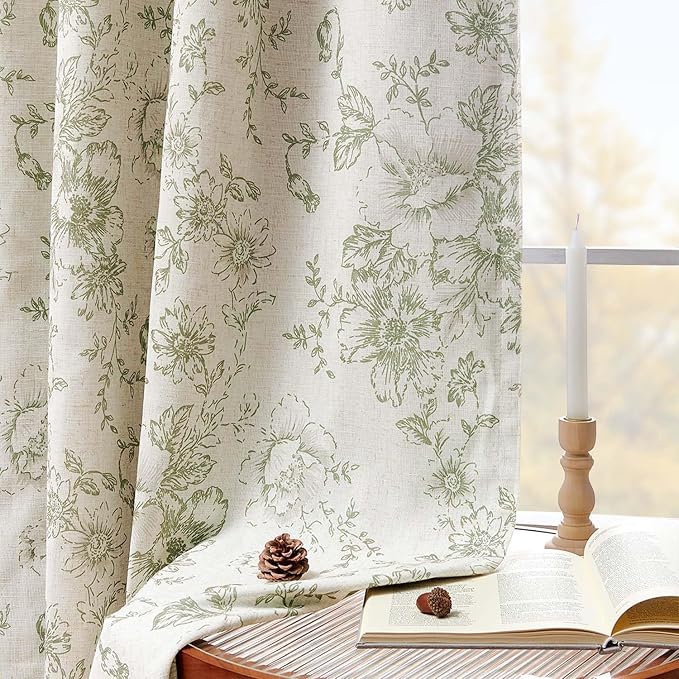 jinchan Blackout Curtains Linen Blend Floral Curtain - Image 3