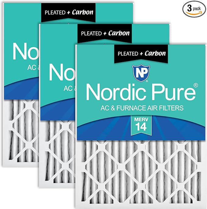 Nordic Pure 16x24x2 Pleated MERV 14 Plus Carbon Air Filters 3 Pack | Actual by NordicPure