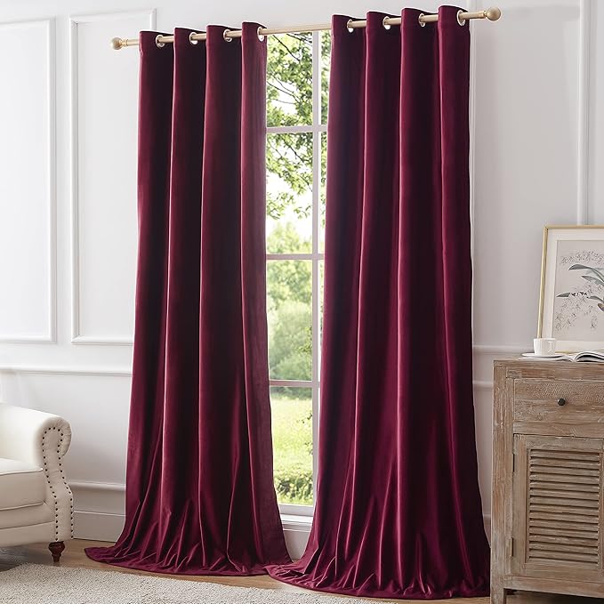 Christmas Burgundy Decorative Velvet Curtains 120 inches Elegant Living Room - Image 6