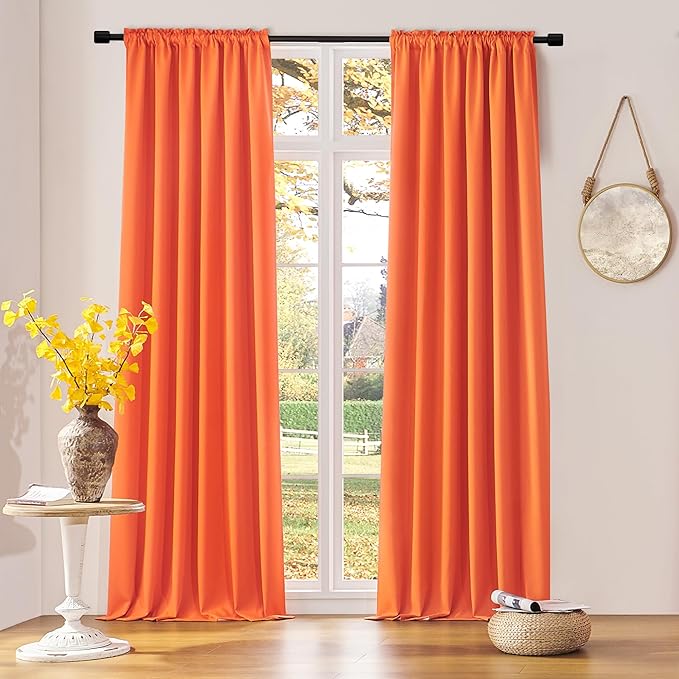 DONREN Extra 108 Inch Long Vibrant Orange Curtains by DONREN