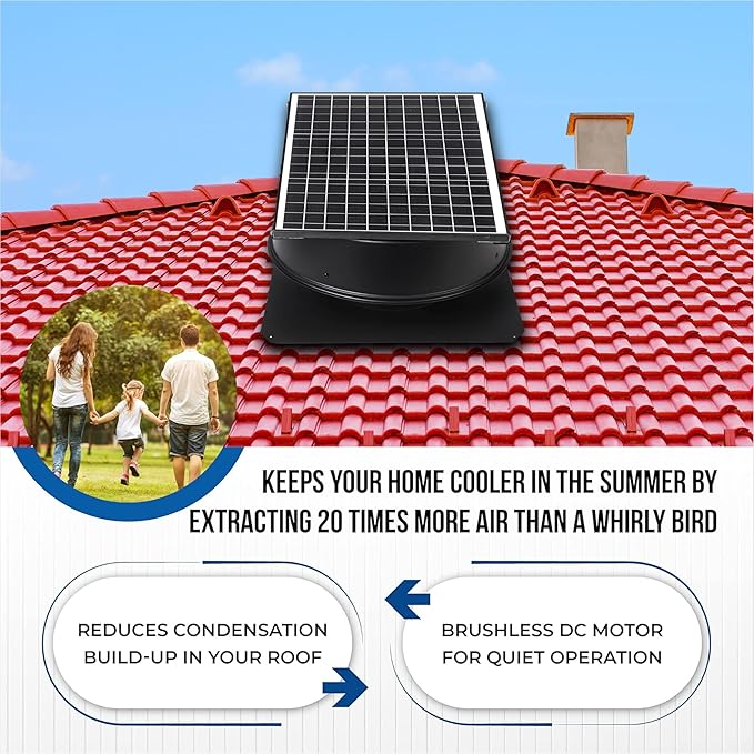 Solar Attic Fan, 40 W, 1600 CFM Large Air Flow Solar Roof Vent Fan, Low Noise - Image 4