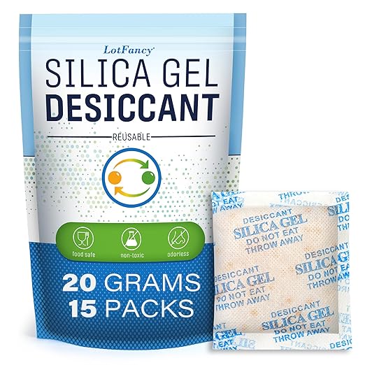 LotFancy 15 Packs 20Gram Silica Gel Desiccant Packets, Non-Toxic Food Safe by LotFancy