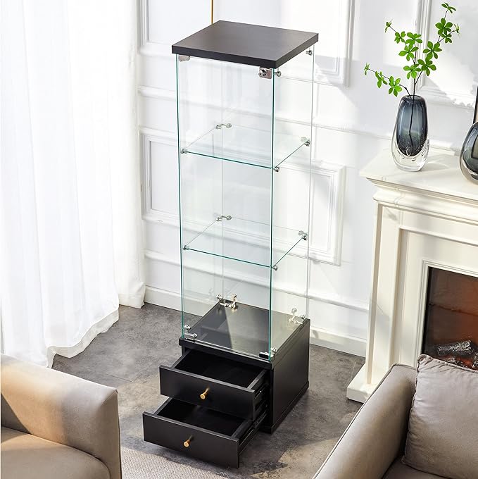 Yoluckea 3 Shelves Glass Display Cabinet - Image 6