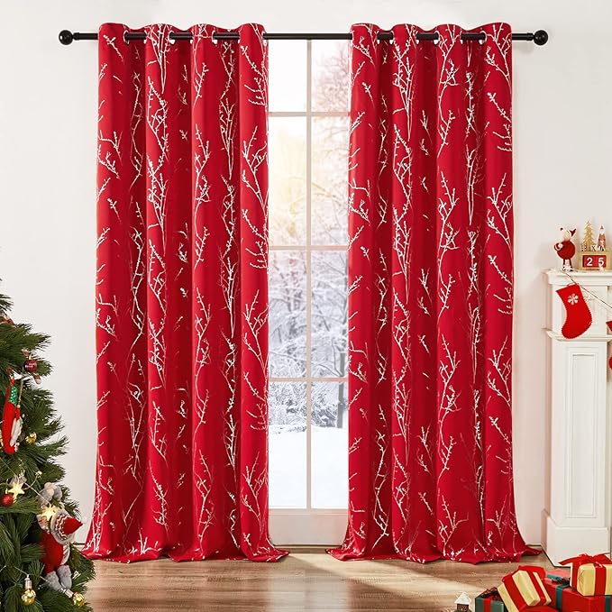 Deconovo Christmas Red Curtains, Soundproof Curtain, 52 x 108 Inch Long - Image 2