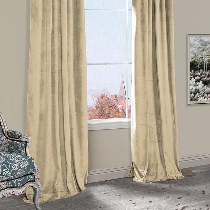ChadMade Blackout Lined Premium Velvet Curtain Cream 100Wx96L Inch, Eyelet - Image 9