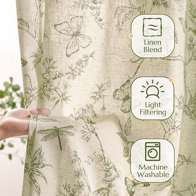 jinchan Floral Curtains Lined Linen Blend Curtain - Image 2