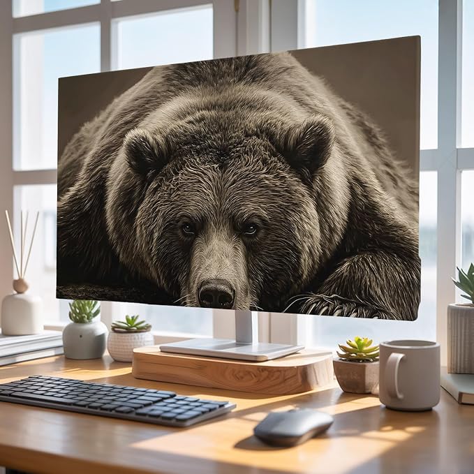 Rustic Brown Grizzly Bear Indoor TV Cover, Elastic TV Screen Protector Abstract by Unknown