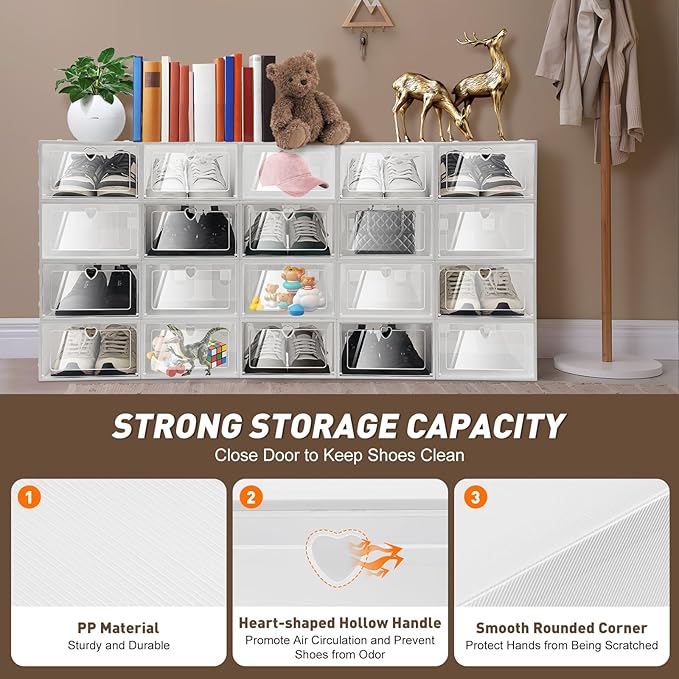 Bitodd 20Pcs Large Plastic Shoe Storage Boxes, Simple Modern Lightweight and - Image 4