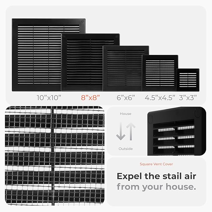 5-Pack 10" x 10" Square Air Vent Cover – Black Plastic Vent Deflector - Image 3