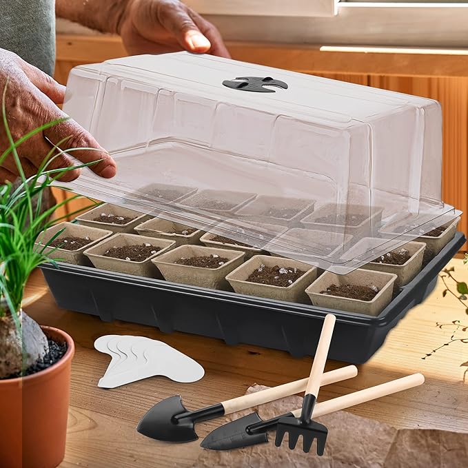4 Pack Seed Starter Tray Kit, 120 Square Seed Peat Pots - Image 7