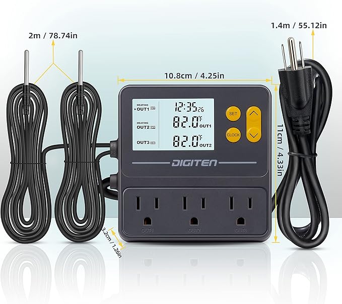 Reptile Temperature Controller, 3 Outlet Timer Thermostat - Image 4