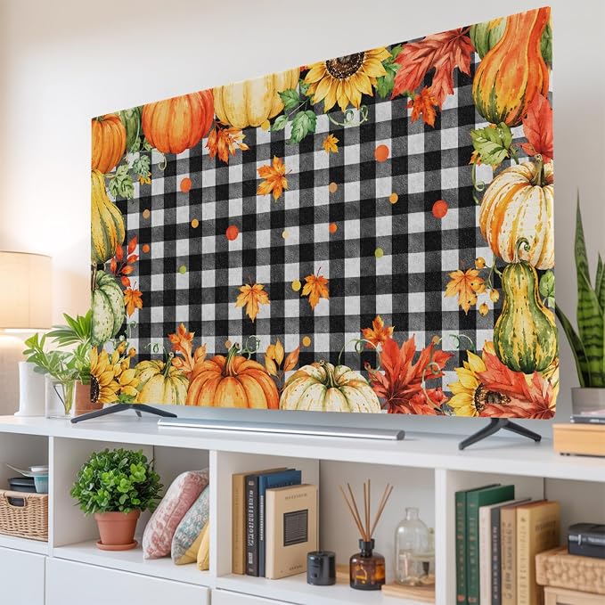 Thanksgiving Autumn Orange Pumpkins Indoor TV Cover, Elastic TV Screen by Unknown