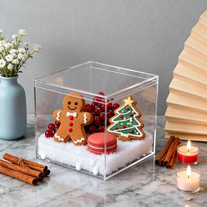 Acrylic Box with Lid 4 Pieces Clear Display Box Plastic Square Cube Wedding - Image 7