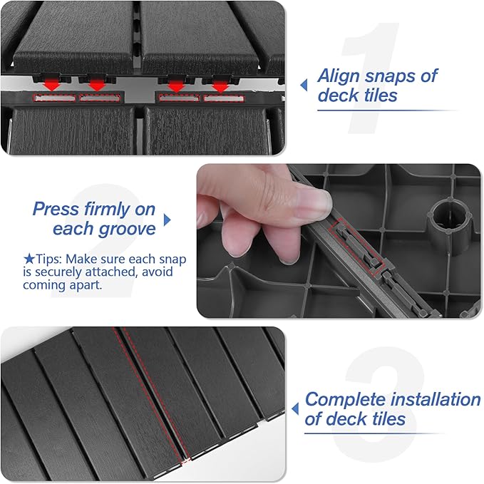 MYFAMIREA 9 Pcs Plastic Interlocking Deck Tiles 12" L x 12" W Patio Floor - Image 5