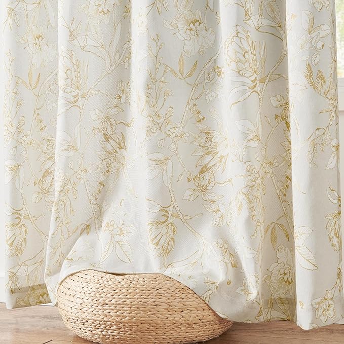 jinchan Floral Curtains 96 Inches Long Mustard Yellow Flower Linen Farmhouse - Image 8