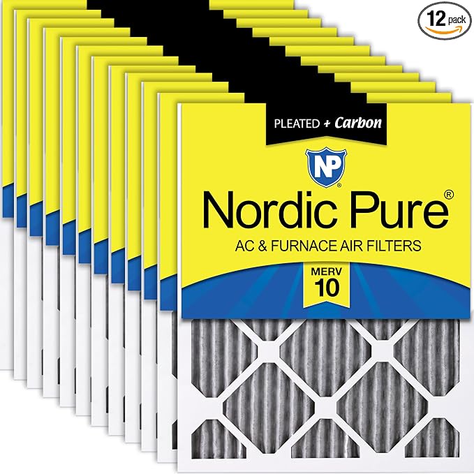 Nordic Pure 14x24x1 Pleated MERV 10 Plus Carbon Air Filters 12 Pack | Actual by NordicPure