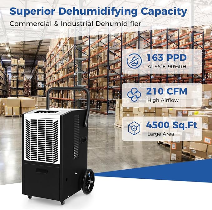 ARLIME 163 Pints Commercial Dehumidifier w/Pump & Drain Hose, Industrial Heavy - Image 2