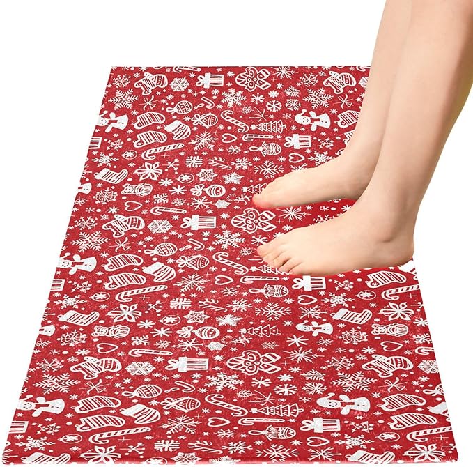Merry Christmas Icons Snowflakes Red Decorative mat Non Slip Anti Mold Washable - Image 2