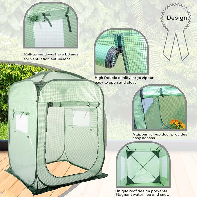 Porayhut Pop Up Greenhouse Tent, Portable X-Large Walk-in Flower House - Image 5