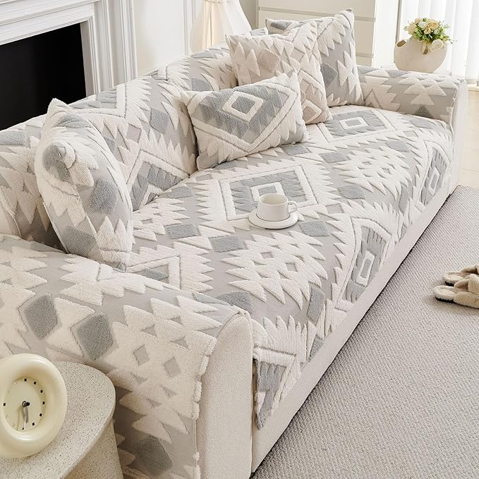 Boho Plush Couch Covers for Sofa Washable, Fuzzy Soft Couch Cover for Sectional - Image 4