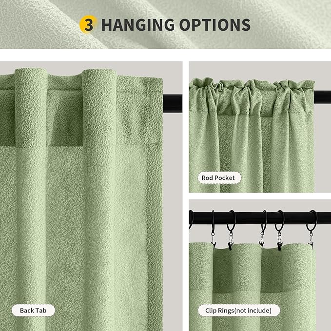 MIULEE Sage Green Thermal Insulated Curtains 96 Inch Long 2 Panels Set - Image 7