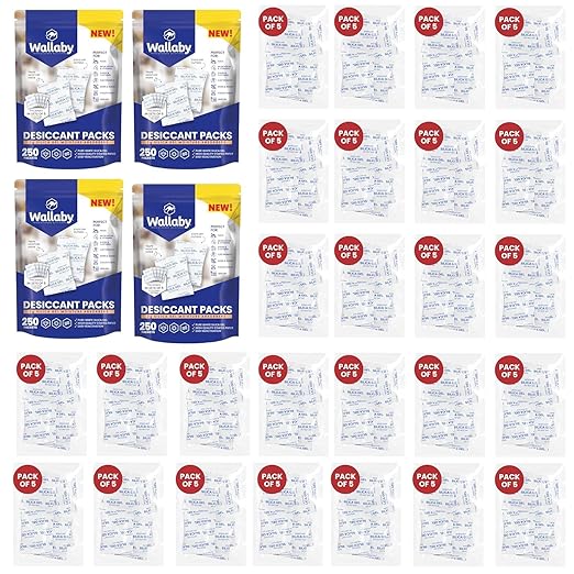 Wallaby 2 gram Food Safe Pure White Silica Gel Desiccant Dehumidifier Packs by WallabyGoods