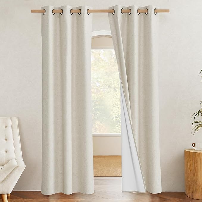 NICETOWN Farmhouse Style 100% Blackout Natural Linen Curtains 90 inches Length - Image 2