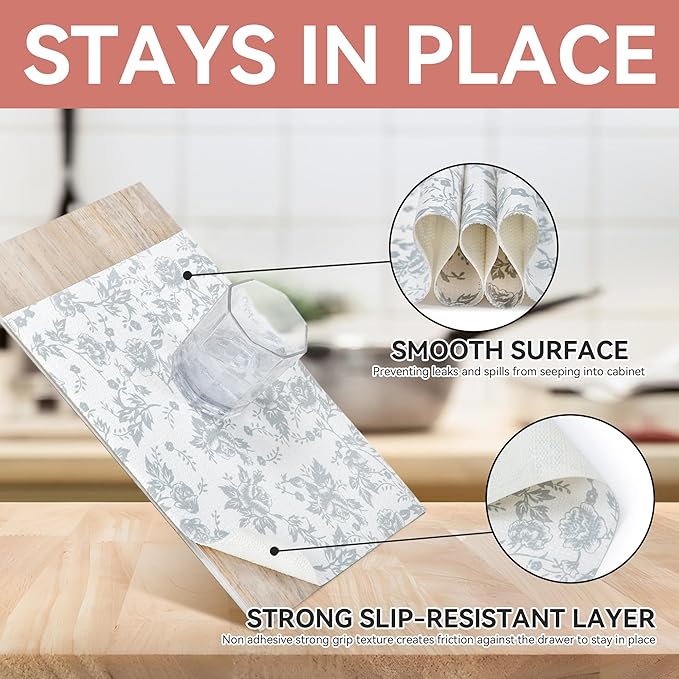 RAY STAR Shelf Liner, 18 Inch x 8 Feet Non Adhesive Silver Floral Cabinet Liner - Image 3