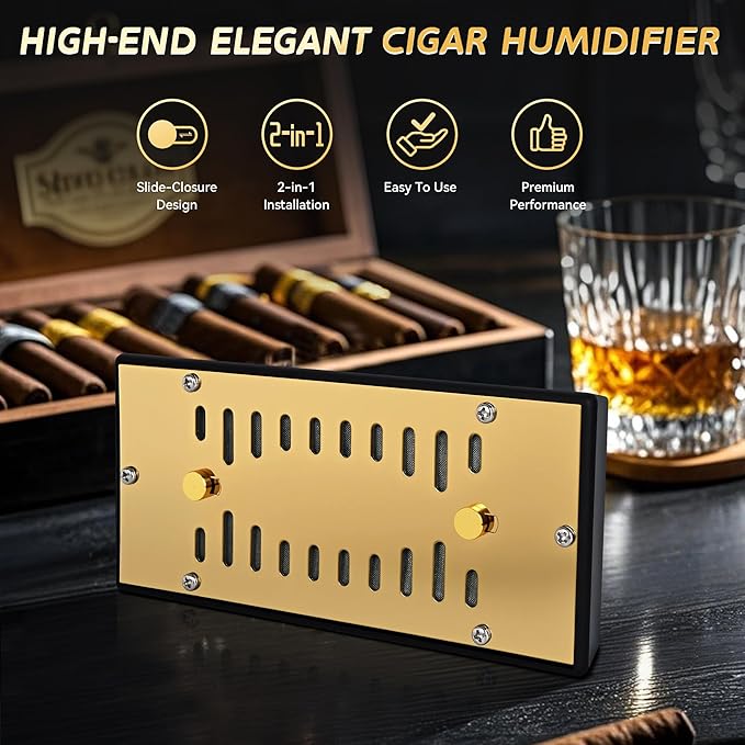 Electroplated Gold Cigar Humidor Humidifier, Slide-Closure Design, Maintains - Image 6