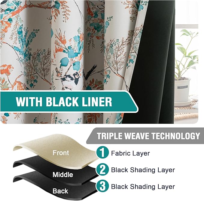 H.VERSAILTEX Floral 100% Blackout Curtains 84 inch Length 2 Panels Printed - Image 4