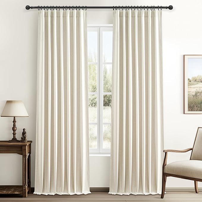 Room Darkening Bedroom Cream Curtains 96 Inches Long 2 Panels Set by QJMYDECO