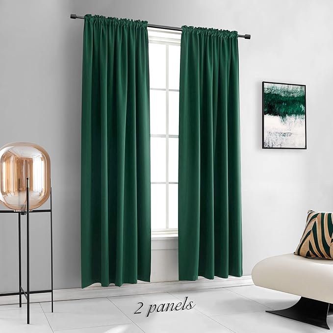 DONREN Hunter Green Blackout Thermal Insulating Window Curtains - Image 2