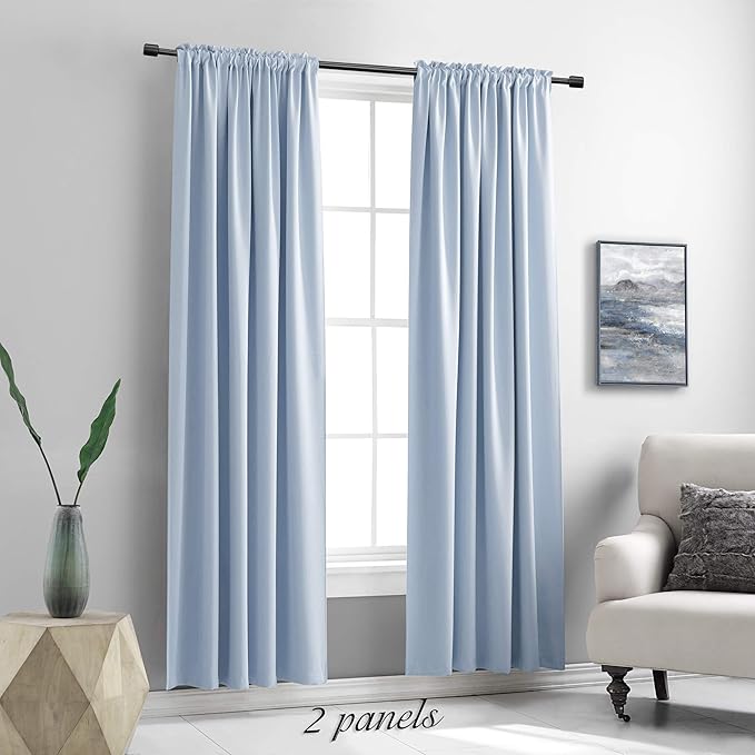 DONREN Baby Blue Window Treatment Thermal Insulated Rod Pocket Blackout - Image 2