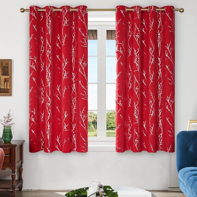 Deconovo Christmas Red Curtains, Soundproof Curtain, 52 x 63 Inch Long - Image 2