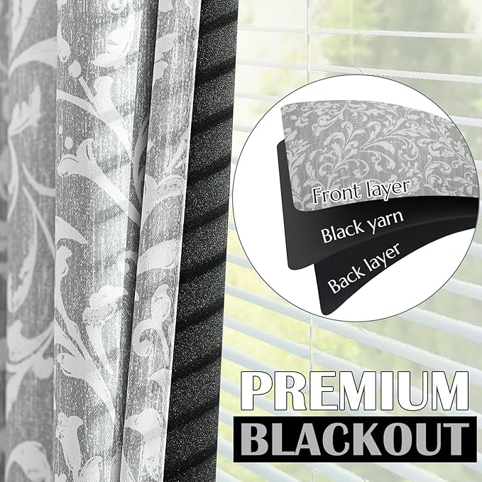 Vangao Grey 100% Blackout Curtains 96 Inches Long - Image 3