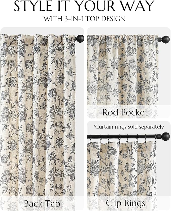 jinchan Lined Linen Floral Curtains - Image 5