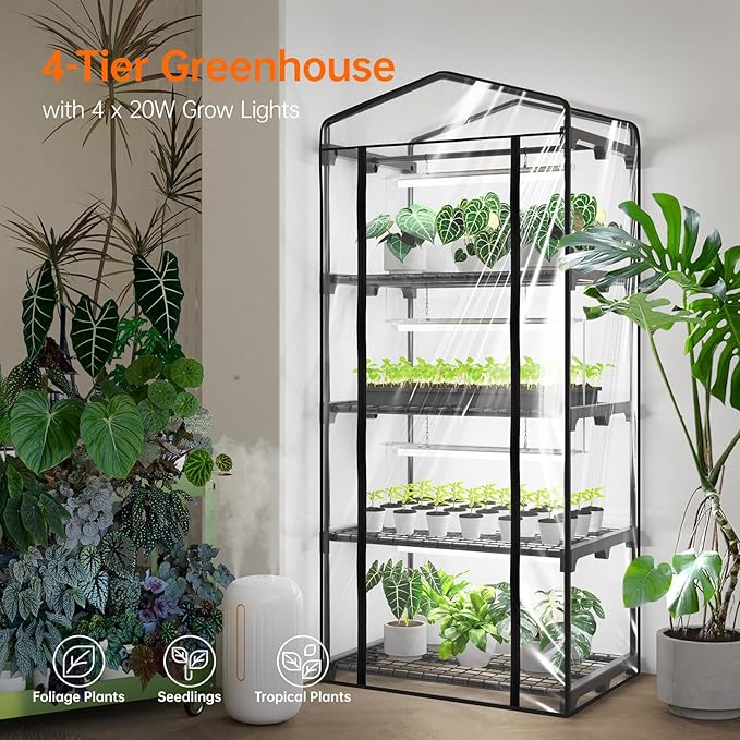 Bstrip Indoor Greenhouse with Grow Light, Mini Green House with 4 Pack 20W Full - Image 2